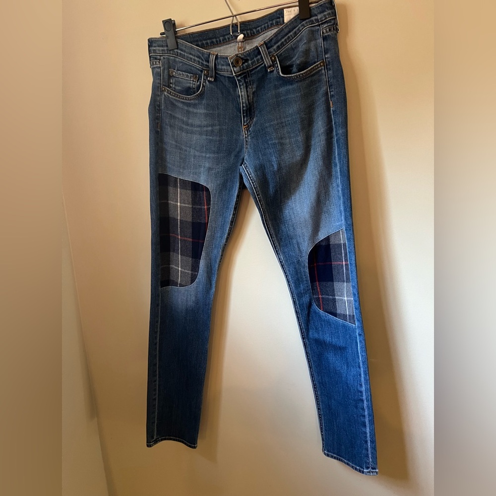 Plaid Patchwork Blue Jeans - image 2